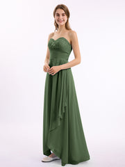 Strapless Sweetheart neck Long Dress with Beaded Olive Green Plus Size