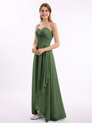 Strapless Sweetheart neck Long Dress with Beaded Olive Green