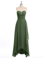Strapless Sweetheart neck Long Dress with Beaded Olive Green