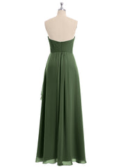 Strapless Sweetheart neck Long Dress with Beaded Olive Green Plus Size
