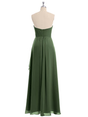 Strapless Sweetheart neck Long Dress with Beaded Olive Green