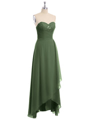 Strapless Sweetheart neck Long Dress with Beaded Olive Green