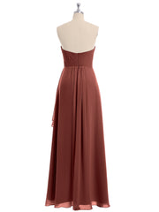 Strapless Sweetheart neck Long Dress with Beaded Terracotta