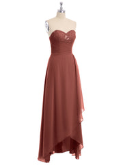 Strapless Sweetheart neck Long Dress with Beaded Terracotta