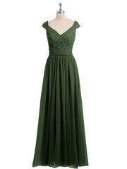 Lace Top Chiffon Bottom Dress with Cap Sleeves Olive Green