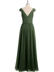 Lace Top Chiffon Bottom Dress with Cap Sleeves Olive Green