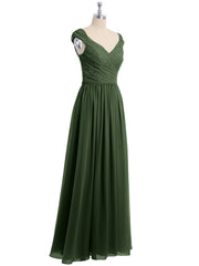 Lace Top Chiffon Bottom Dress with Cap Sleeves Olive Green Plus Size