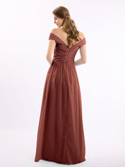 Lace Top Chiffon Bottom Dress with Cap Sleeves Terracotta