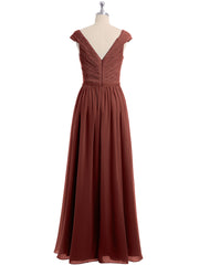 Lace Top Chiffon Bottom Dress with Cap Sleeves Terracotta