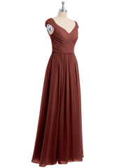 Lace Top Chiffon Bottom Dress with Cap Sleeves Terracotta Plus Size