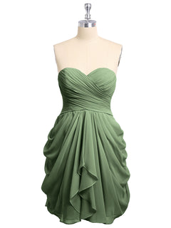 Sweetheart Neck Strapless Short Bridesmaid Dress Olive Green Plus Size