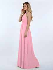 Halter Chiffon Maxi Dress of Bridesmaid Candy Pink