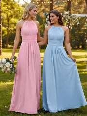 Halter Chiffon Maxi Dress of Bridesmaid Candy Pink