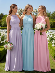 Halter Chiffon Maxi Dress of Bridesmaid Candy Pink