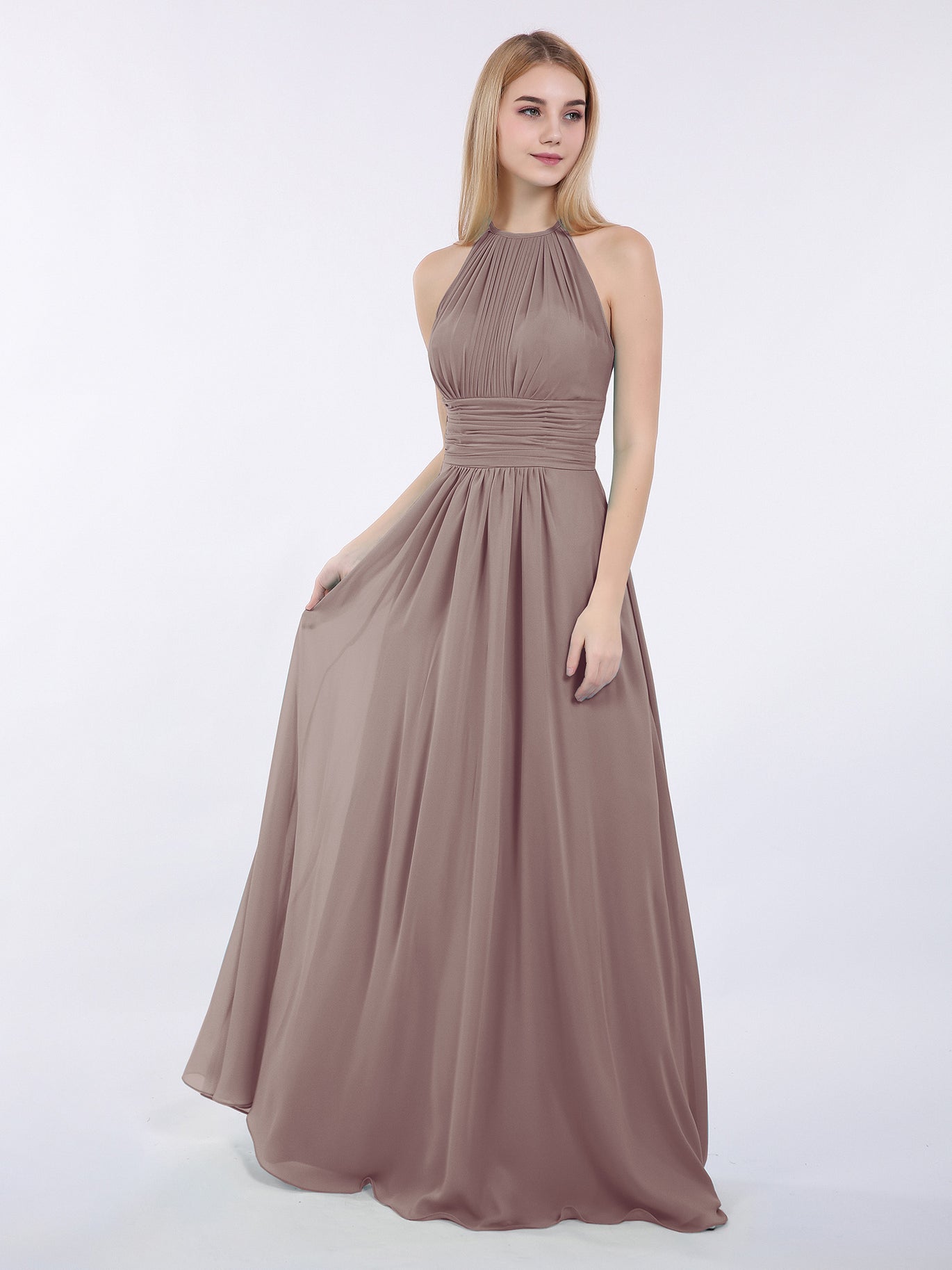 BABARONI Halter Chiffon Maxi Dress of Bridesmaid Dusk, Dusk / US0 BABARONI Halter Chiffon Maxi Dress of Bridesmaid Dusk, Dusk / US0