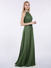 Halter Chiffon Maxi Dress of Bridesmaid Olive Green