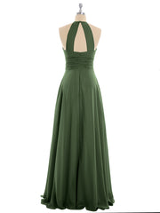 Halter Chiffon Maxi Dress of Bridesmaid Olive Green