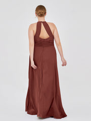 Halter Chiffon Maxi Dress of Bridesmaid Terracotta