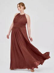 Halter Chiffon Maxi Dress of Bridesmaid Terracotta