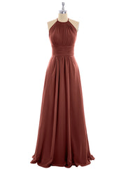 Halter Chiffon Maxi Dress of Bridesmaid Terracotta