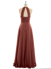 Halter Chiffon Maxi Dress of Bridesmaid Terracotta