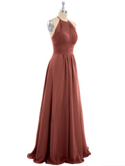 Halter Chiffon Maxi Dress of Bridesmaid Terracotta
