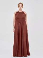 Halter Chiffon Maxi Dress of Bridesmaid Terracotta