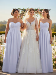 Strapless Empire Bridesmaid Gown with Sweetheart Lavender