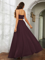 Spaghetti Strap Ruffled Chiffon Cutout Maxi Sexy Dress Cabernet