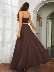 Spaghetti Strap Ruffled Chiffon Cutout Maxi Sexy Dress Chocolate