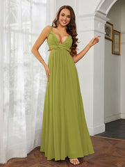 Spaghetti Strap Ruffled Chiffon Cutout Maxi Sexy Dress Clover