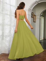 Spaghetti Strap Ruffled Chiffon Cutout Maxi Sexy Dress Clover