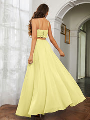 Spaghetti Strap Ruffled Chiffon Cutout Maxi Sexy Dress Daffodil