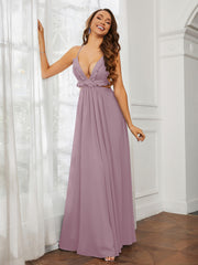 Spaghetti Strap Ruffled Chiffon Cutout Maxi Sexy Dress Dusk