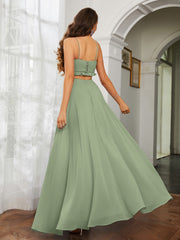 Spaghetti Strap Ruffled Chiffon Cutout Maxi Sexy Dress Dusty Sage