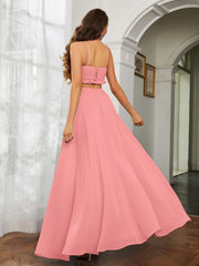 Spaghetti Strap Ruffled Chiffon Cutout Maxi Sexy Dress Flamingo