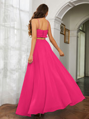 Spaghetti Strap Ruffled Chiffon Cutout Maxi Sexy Dress Fuchsia