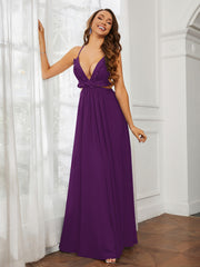 Spaghetti Strap Ruffled Chiffon Cutout Maxi Sexy Dress Grape