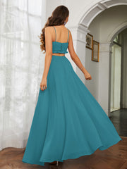 Spaghetti Strap Ruffled Chiffon Cutout Maxi Sexy Dress Jade
