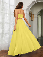 Spaghetti Strap Ruffled Chiffon Cutout Maxi Sexy Dress Lemon