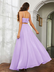 Spaghetti Strap Ruffled Chiffon Cutout Maxi Sexy Dress Lilac