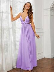 Spaghetti Strap Ruffled Chiffon Cutout Maxi Sexy Dress Lilac