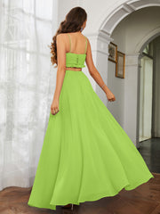 Spaghetti Strap Ruffled Chiffon Cutout Maxi Sexy Dress Lime Green