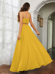Spaghetti Strap Ruffled Chiffon Cutout Maxi Sexy Dress Marigold
