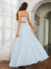 Spaghetti Strap Ruffled Chiffon Cutout Maxi Sexy Dress Mist