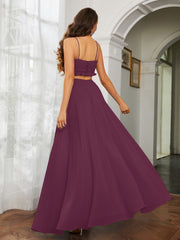 Spaghetti Strap Ruffled Chiffon Cutout Maxi Sexy Dress Mulberry