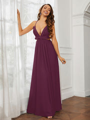 Spaghetti Strap Ruffled Chiffon Cutout Maxi Sexy Dress Mulberry