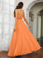 Spaghetti Strap Ruffled Chiffon Cutout Maxi Sexy Dress Orange