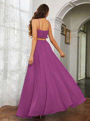 Spaghetti Strap Ruffled Chiffon Cutout Maxi Sexy Dress Orchid