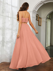 Spaghetti Strap Ruffled Chiffon Cutout Maxi Sexy Dress Papaya